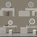 Modern Dressing Tables With Round Mirrors Drawers Stools And Potted Plants