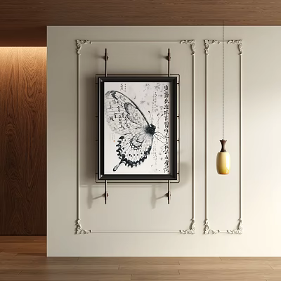 Abstract Painting With Butterfly Pattern In Ornate Frame For Home Wall Art Decor 3d model