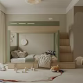 Kids Room With Green Bunk Bed Stairs Toys Soft Rug And Cozy Decorations