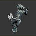 Anthropomorphic Fox Like Creature Character In Dynamic Pose With Blue White Fur And Fitted Suit