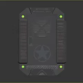 Futuristic Tech Control Panel With Green Indicator Lights Red Stripes And Star Emblem