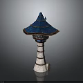 Unique Blue Multi Tiered Tower With White Stone Walls And Decorative Roof Design