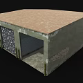 Industrial Concrete Building With Roll Up Door Open Entrance And Weathered Exterior