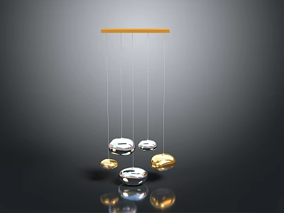 Shiny Newton's Cradle with Metal Balls and Wooden Bar on Gray Background 3d model