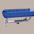 Blue Medical Bed with Metal Frame Wheels and Cushioned Mattress for Hospital Use