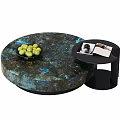 Modern Unique Patterned Round Coffee Table With Green Fruit Bowl And Side Table Magazines 3d model