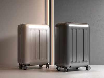 Modern Silver And Gray Suitcases With Smooth Exterior And Rolling Wheels Design 3d model