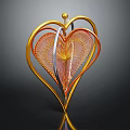 Ornamental Decorative Set With Golden Heart Shaped Frame And Radiant Red Orange Pattern