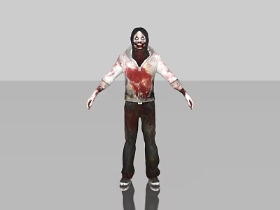 Game Movie Character In Blood Stained White Hoodie Dark Pants And Mask With Arms Outstretched 3d model