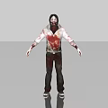 Game Movie Character In Blood Stained White Hoodie Dark Pants And Mask With Arms Outstretched