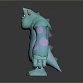 Cute Turquoise Cartoon Creature Character With Pink Spots Horns And Big Eyes Standing