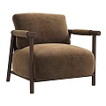 Modern Brown Velvet Single Sofa With Wooden Arms And Sturdy Legs Design
