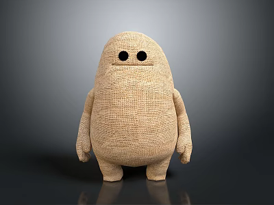 Cute Potato Shaped Beige Textile Doll Soft Stuffed Toy for Daily Use 3d model