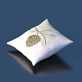 White Decorative Pillow With Golden Pinecone And Leaf Embroidery Design 3d model