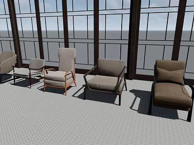 Stylish Single Sofa In Various Modern Upholstered Designs With Neutral Tones And Comfortable Backrests 3d model
