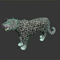 Realistic Snow Leopard Sculpture With Open Mouth And Spotted Fur Details