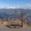 Scenic Road Facilities Viewing Platform With Wooden Railings Trash Bins And Mountain View
