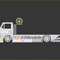 White Model Truck with Flatbed Trailer Gray Drum Yellow Wheel LEWE Logo FOCUS 283 Branding