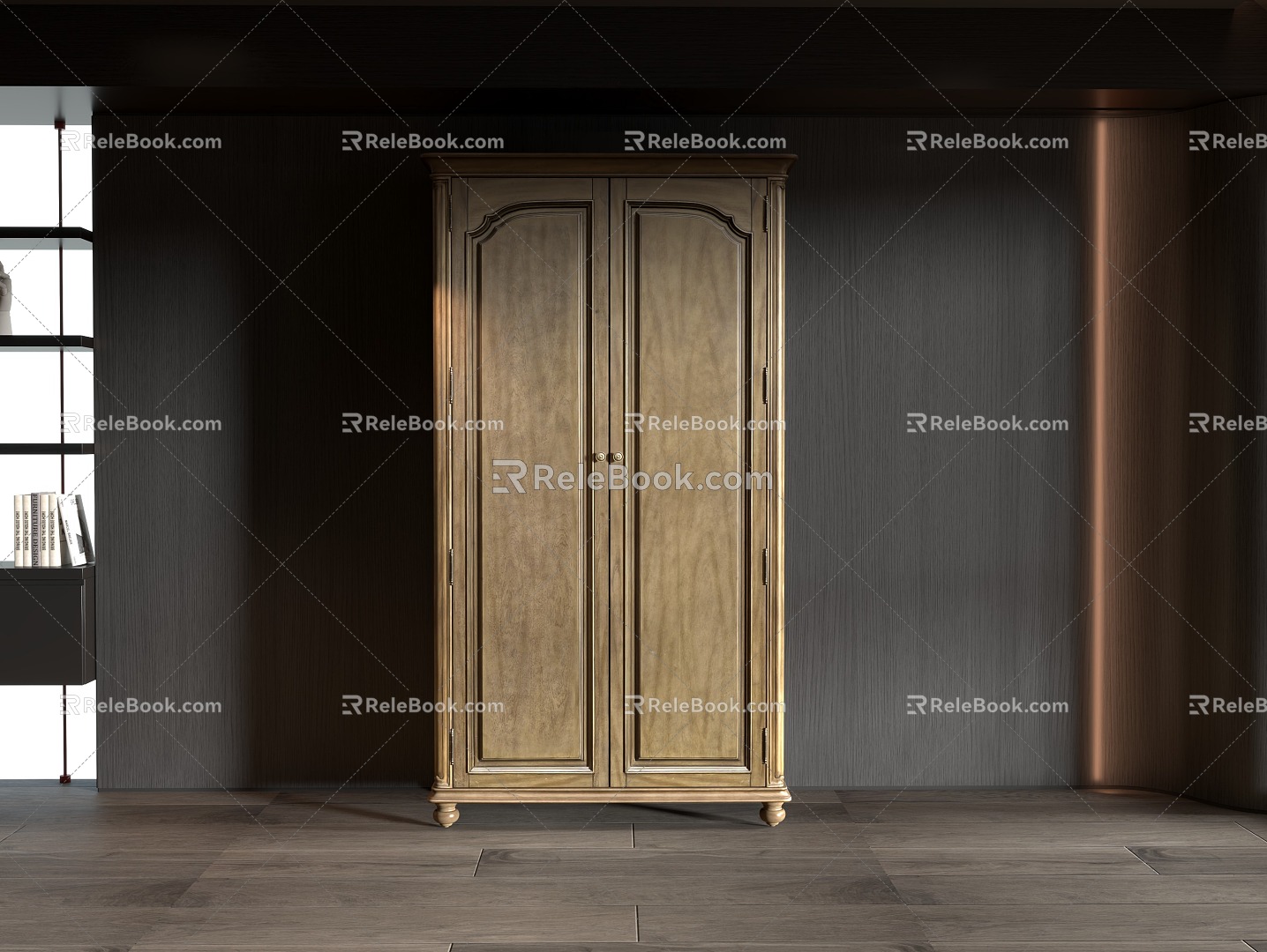 American Traditional Solid Wood Double Door Wardrobe 3d model