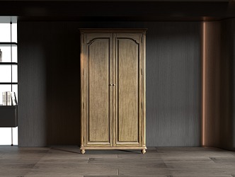 American Traditional Solid Wood Double Door Wardrobe 3d model