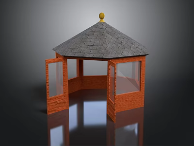 Wooden Gazebo Structure With Gray Roof Golden Finial Open Door And Glass Windows 3d model