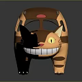 Totoro Animal Toy With Bus Shaped Body Brown Yellow Color Smiling Face Cat Ears