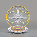 Future Themed Compass Shaped Art Installation With Star Structure And Yellow Rings 3d model