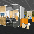 Modern Public Office Space With Orange Cubicles Green Plants And Open Layout