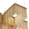 Modern Multi Layer Beige Fabric Chandelier With Geometric Design And Sheer Layers