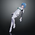 Anime Character With Blue Hair White Bodysuit Green And Black Accents On Dark Background