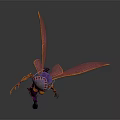 Fantasy Sci Fi Game Character With Purple Orange Armored Body And Transparent Wings
