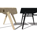 Two Modern Dining Tables With Light And Dark Wood Tops And Slim Legs Design
