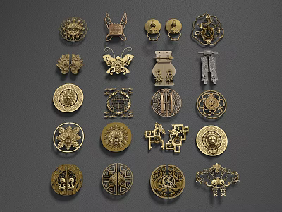 Ornate Vintage Brass Door Handles Featuring Traditional Patterns And Various Designs 3d model