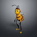 3D Cartoon Bee Character With Blue Eyes Crown Headpiece And Yellow Shoes
