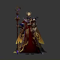 Fantasy Character In Elaborate Purple Red Attire Holding Ornate Staff And Scroll
