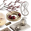 Elegant Decorative Ornament Set With Berry Branch Lamp Apple Tray And Silver Ring