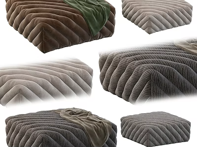 Modern Pleated Texture Sofa Stools in Brown Gray with Cozy Blankets 3d model