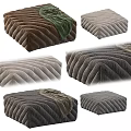 Modern Pleated Texture Sofa Stools in Brown Gray with Cozy Blankets 3d model