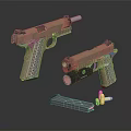 Brown Tactical Pistols With Detailed Grip Magazine And Bullets On Black Surface