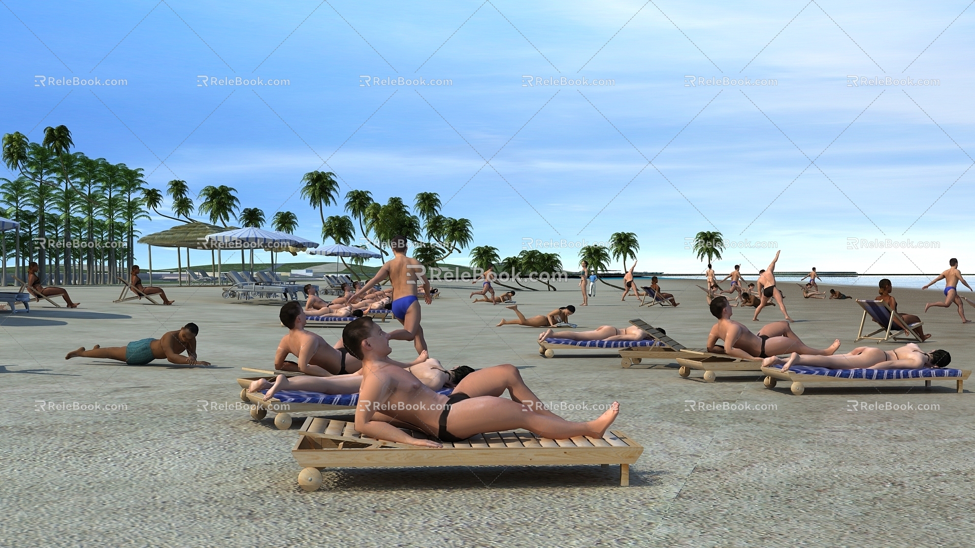 Beach Dusk Holiday Beauty Pool Tropical Tree Marina 3d model