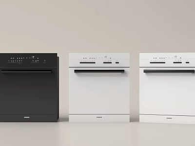 Modern Kitchen Appliances Three Black and White Dishwashers Side by Side 3d model