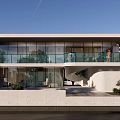 Modern Detached Villa Featuring Glass Curtain Walls Open Terrace And Twilight Lighting