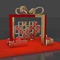 Gift Area Display With Red Stand Bow Decoration And Gift Boxes 3d model