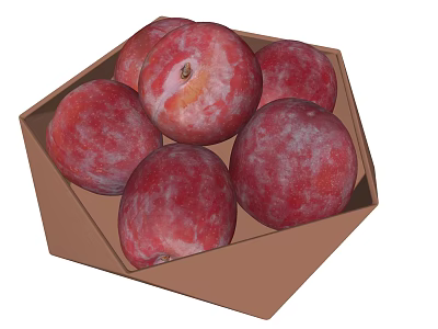 Juicy Red Plums Arranged in Brown Box for Fresh Daily Fruit 3d model