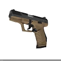 Tan And Black Tactical Pistol With Textured Grip And Semi Automatic Design