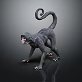 Realistic Black Monkey With Curled Tail Open Mouth On Black Background With Reflection 3d model
