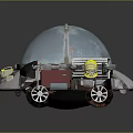 Alien Creature Inside Futuristic Silver UFO With Transparent Dome And Yellow Circular Parts