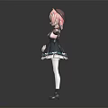 Anime Character With Cat Ears Wearing Dark Blue Dress And White Stockings Standing Arms Extended