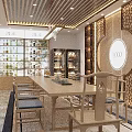 Chinese Style Tobacco and Alcohol Store Interior Design With Wooden Shelves Display Tables and Chairs