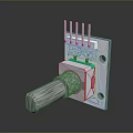 Industrial Electronic Device With Knob Metal Pins White Base And Green Component
